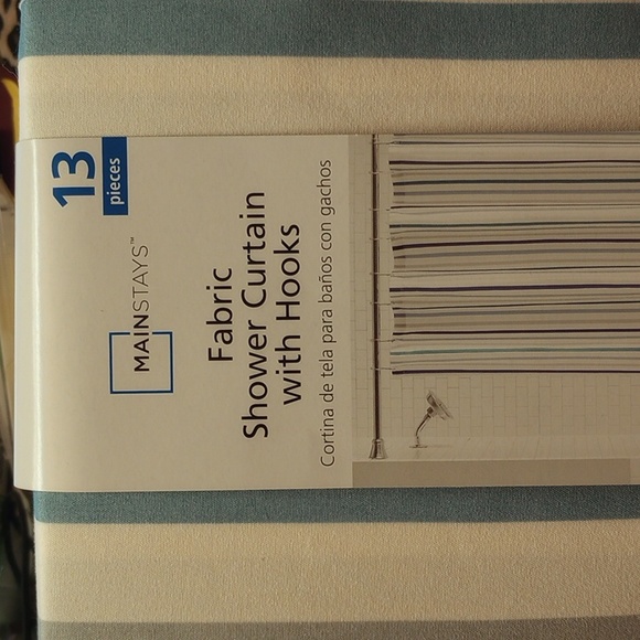 Fabric shower curtain with hooks - Picture 1 of 3